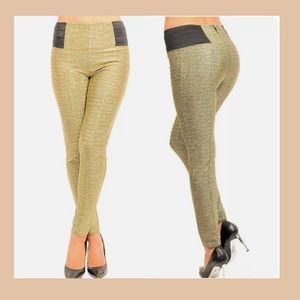 Gold Lurex Leggings w Elastic side Slim pants S